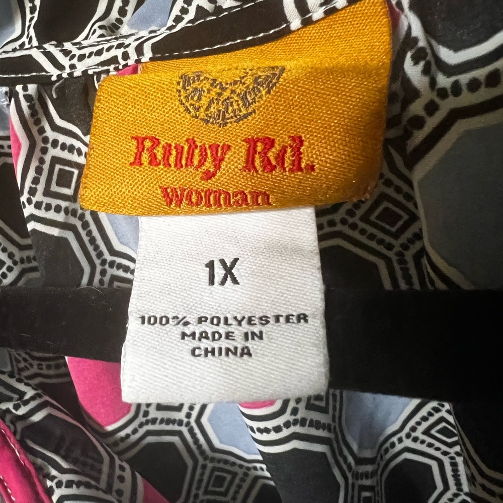 Ruby Rd. Black, Pink, And Blue Patterned Blouse - image 3